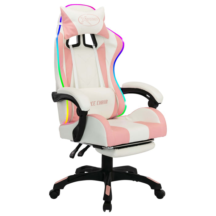 Scaun de racing cu LED RGB, roz si alb, piele ecologică - WALTI WALTI