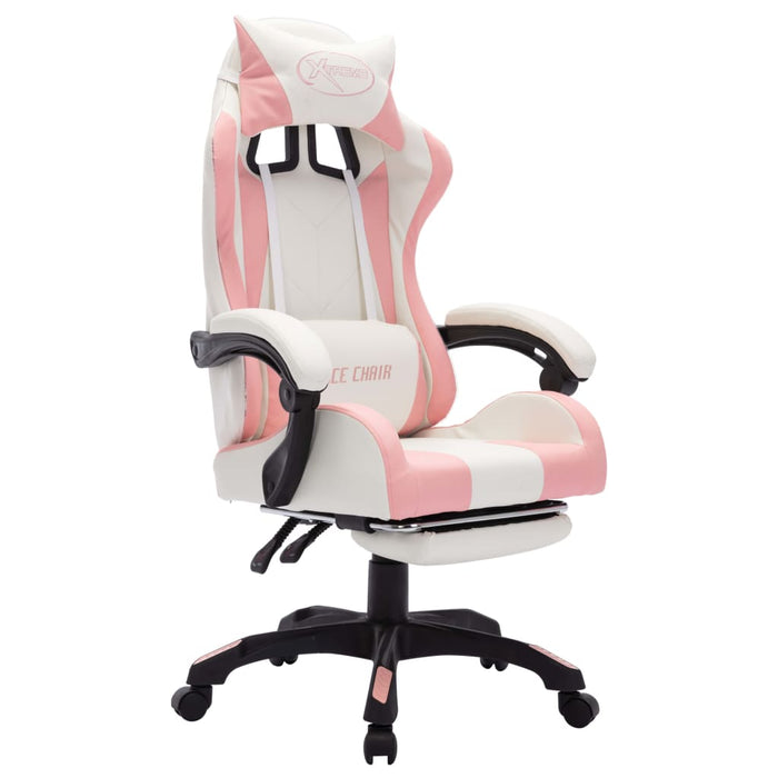 Scaun de racing cu LED RGB, roz si alb, piele ecologică - WALTI WALTI
