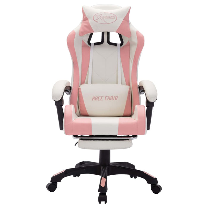 Scaun de racing cu LED RGB, roz si alb, piele ecologică - WALTI WALTI