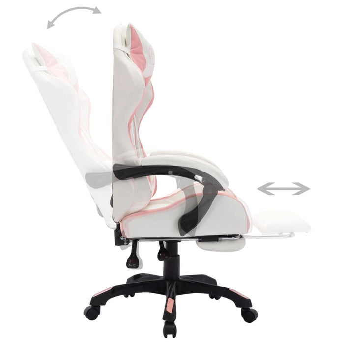 Scaun de racing cu LED RGB, roz si alb, piele ecologică - WALTI WALTI