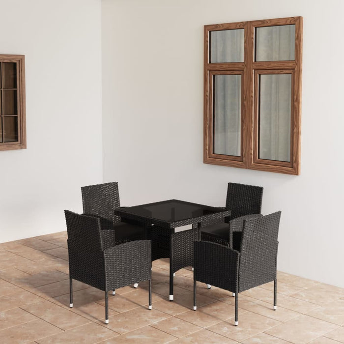 Set mobilier de grădină, 5 piese, negru, poliratan WALTI