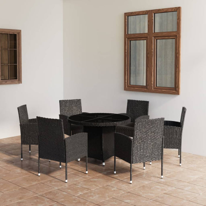 Set mobilier de grădină, 7 piese, negru, poliratan WALTI