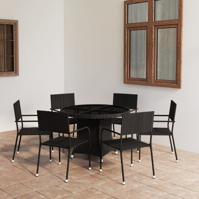 Set mobilier de grădină, 7 piese, negru, poli ratan WALTI