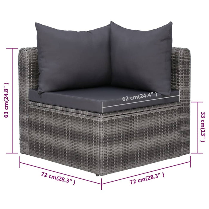 Set mobilier de grădină cu perne, 9 piese, gri, poliratan WALTI