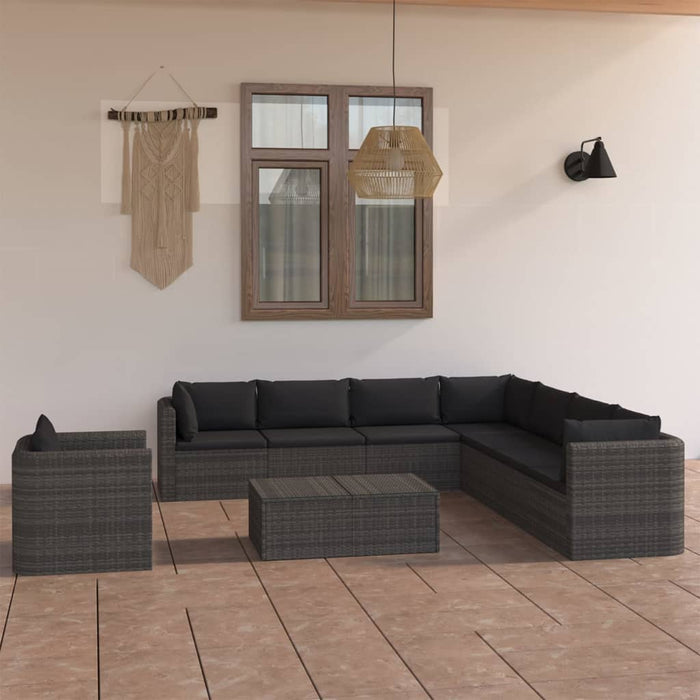Set mobilier de grădină cu perne, 9 piese, gri, poliratan WALTI