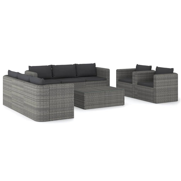 Set mobilier de grădină cu perne, 9 piese, gri, poliratan WALTI