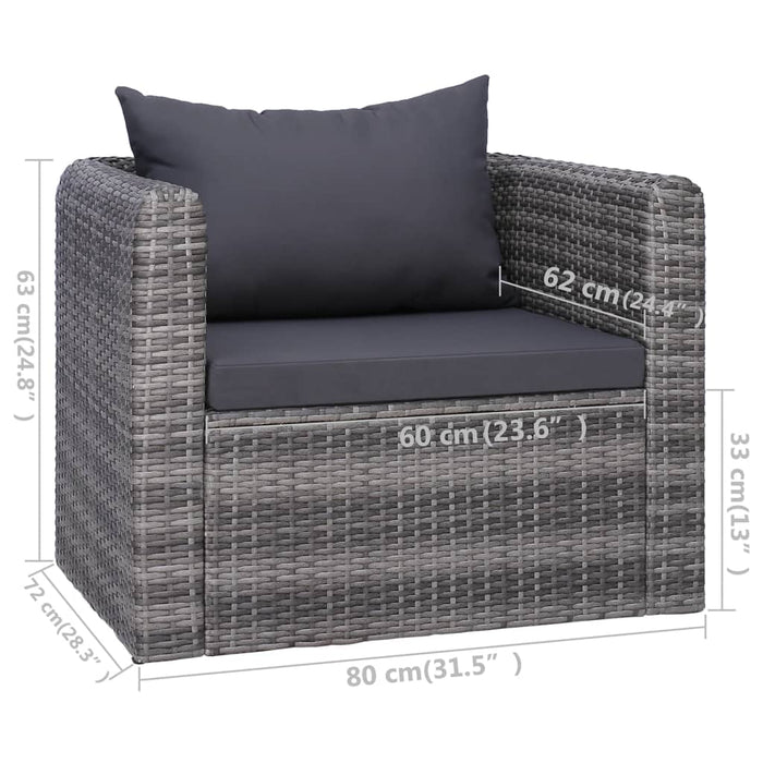 Set mobilier de grădină cu perne, 9 piese, gri, poliratan WALTI