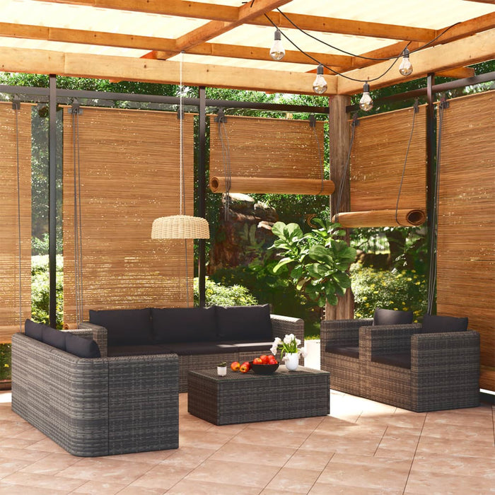 Set mobilier de grădină cu perne, 9 piese, gri, poliratan WALTI