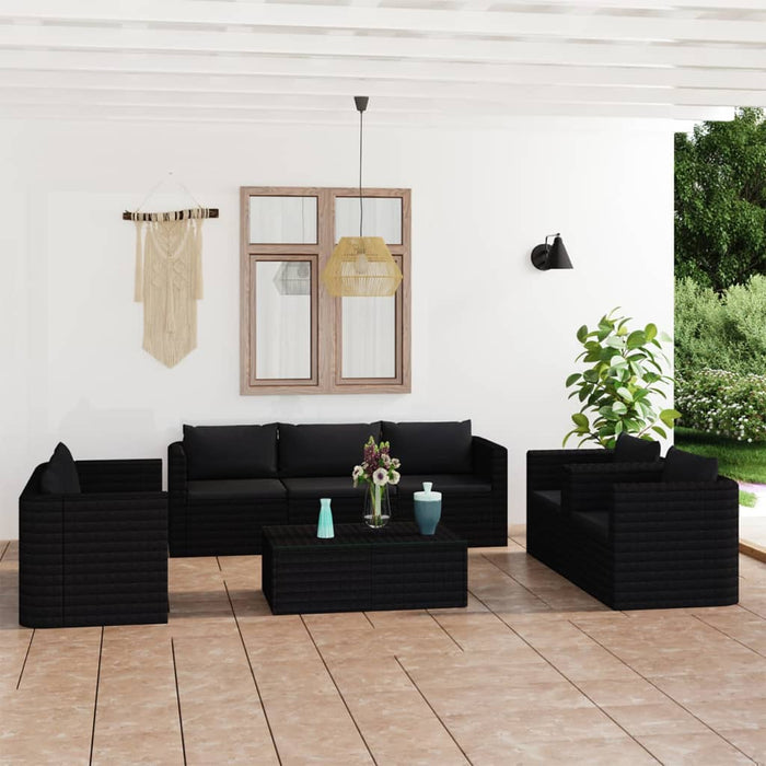 Set mobilier de grădină cu perne, 9 piese, negru, poliratan - WALTI WALTI
