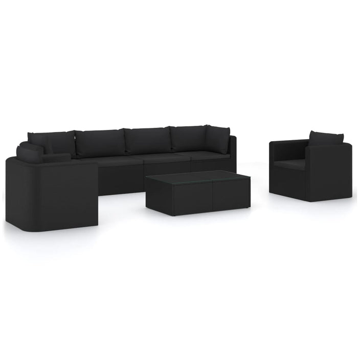 Set mobilier de grădină cu perne, 7 piese, negru, poliratan WALTI
