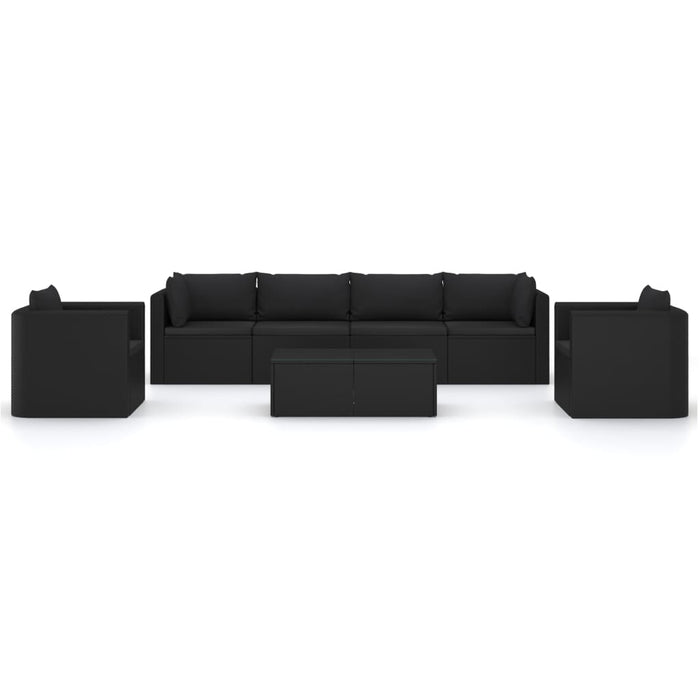 Set mobilier de grădină cu perne, 7 piese, negru, poliratan WALTI