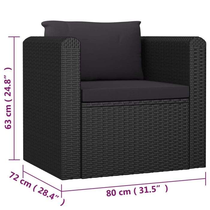 Set mobilier de grădină cu perne, 7 piese, negru, poliratan WALTI