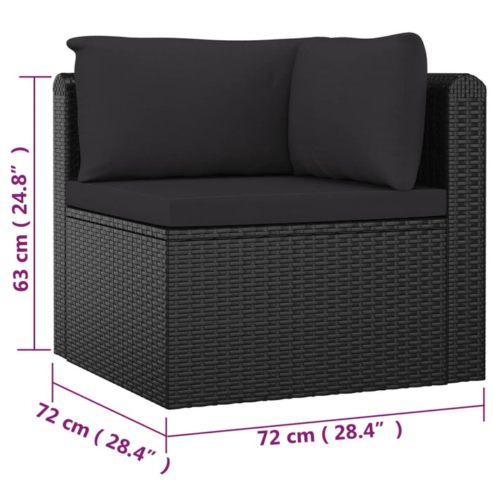 Set mobilier de grădină cu perne, 7 piese, negru, poliratan WALTI