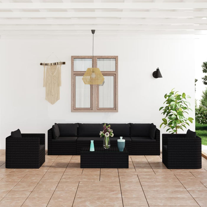 Set mobilier de grădină cu perne, 7 piese, negru, poliratan WALTI