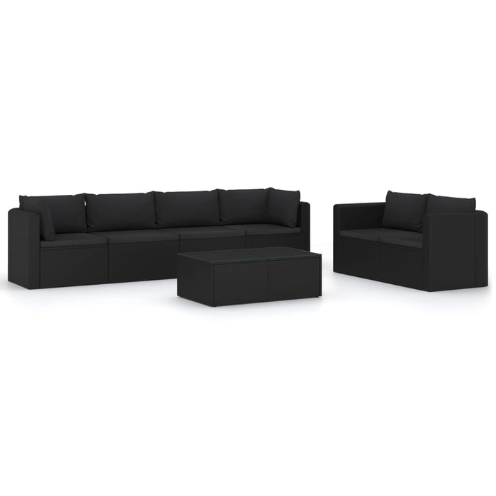 Set mobilier de grădină cu perne, 7 piese, negru, poliratan - WALTI WALTI