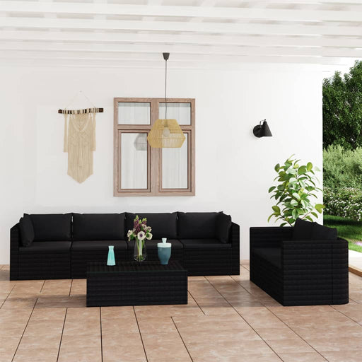 Set mobilier de grădină cu perne, 7 piese, negru, poliratan - WALTI WALTI