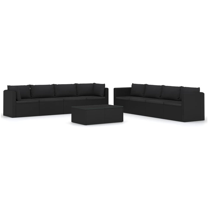 Set mobilier de grădină cu perne, 9 piese, negru, poliratan - WALTI WALTI