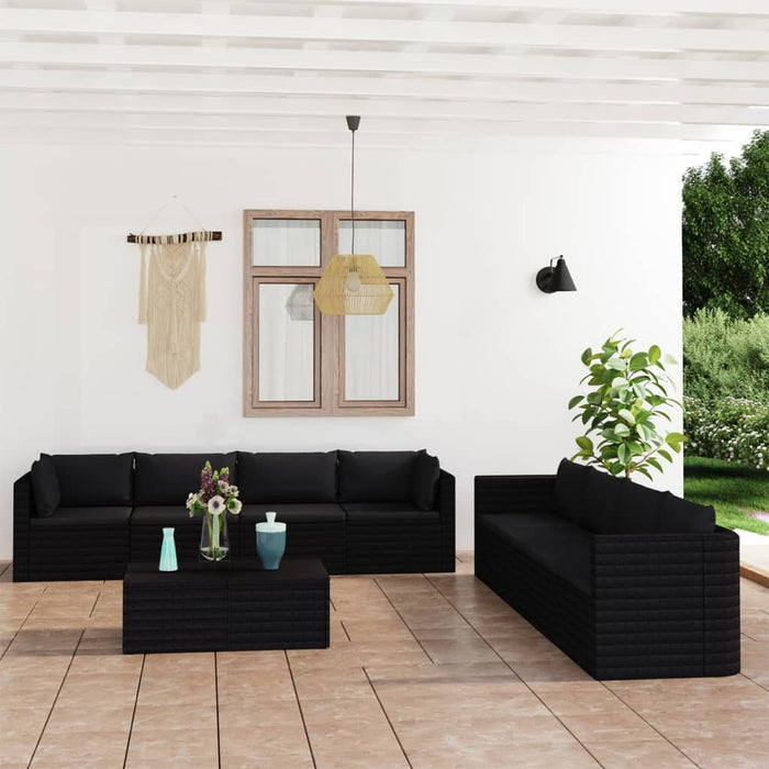 Set mobilier de grădină cu perne, 9 piese, negru, poliratan - WALTI WALTI