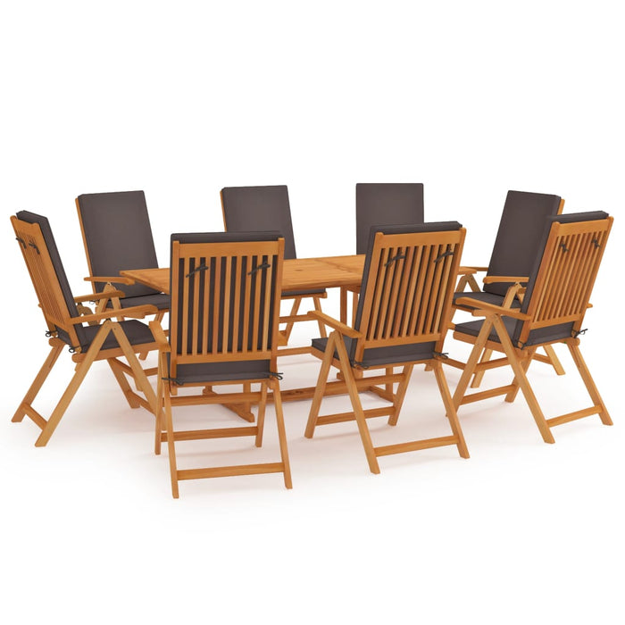 Set mobilier de grădină cu perne, 9 piese, gri, lemn masiv tec WALTI
