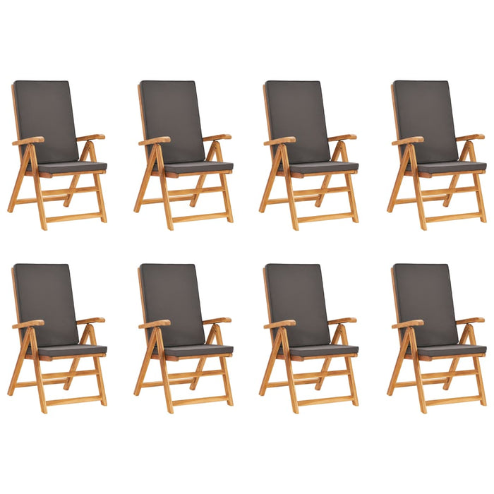 Set mobilier de grădină cu perne, 9 piese, gri, lemn masiv tec WALTI