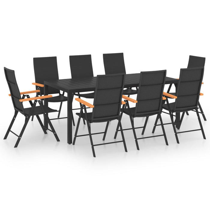 Set mobilier de grădină, 9 piese, negru și maro WALTI