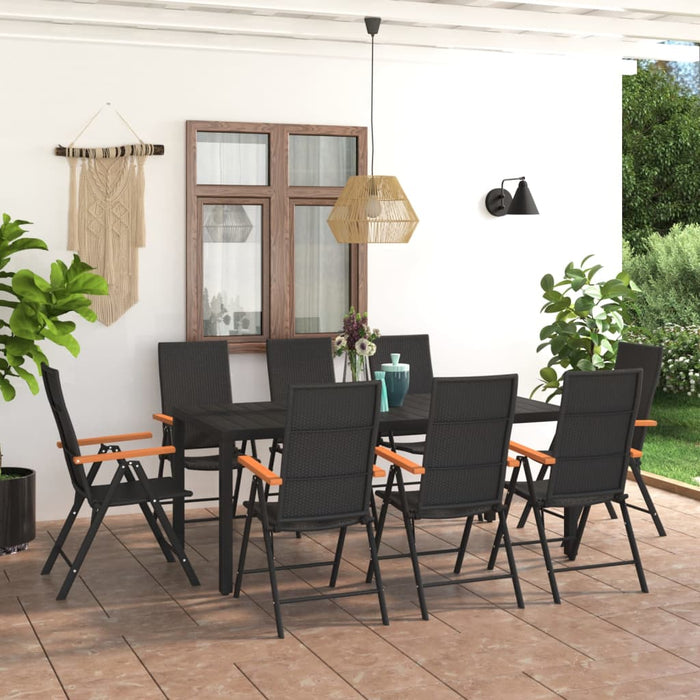 Set mobilier de grădină, 9 piese, negru și maro WALTI