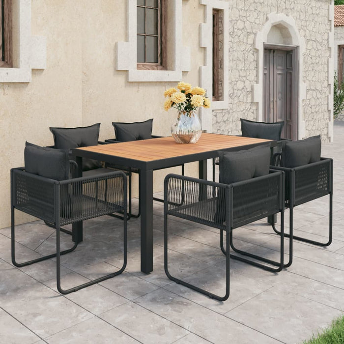 Set mobilier masă de grădină, 7 piese, negru și maro, ratan PVC WALTI