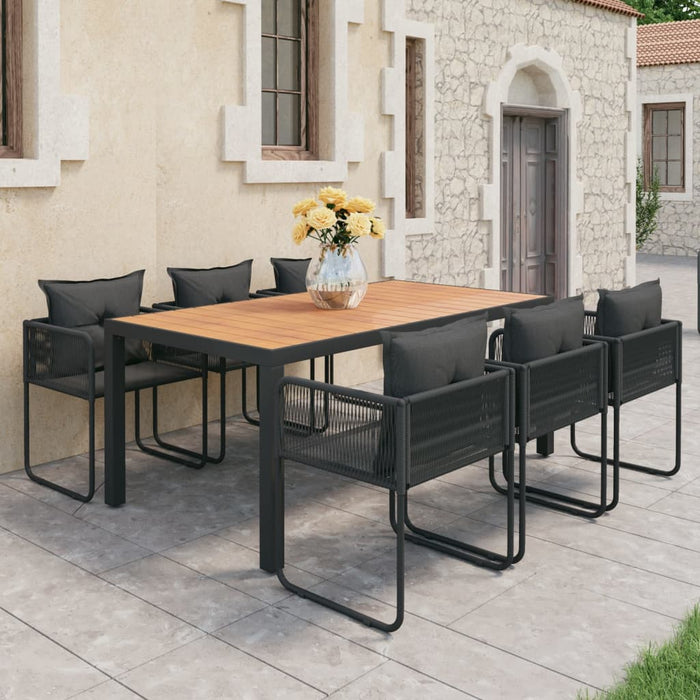 Set mobilier de grădină, 7 piese, negru și maro, ratan PVC WALTI