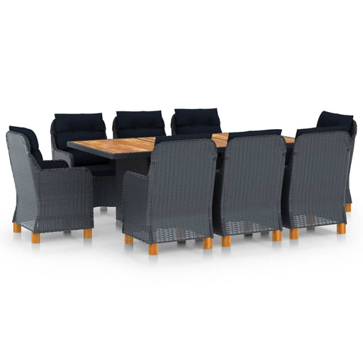 Set mobilier exterior cu perne, 9 piese, gri închis, poliratan - WALTI WALTI