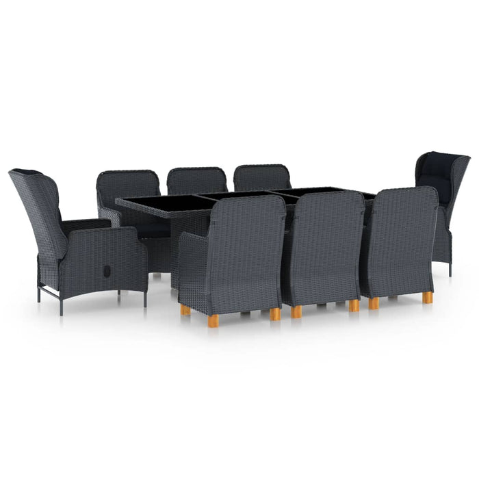 Set mobilier exterior cu perne, 9 piese, gri închis, poliratan - WALTI WALTI