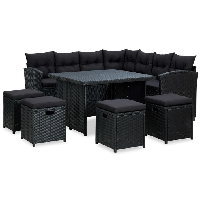 Set mobilier de grădină cu perne, 6 piese, negru, poliratan - WALTI WALTI
