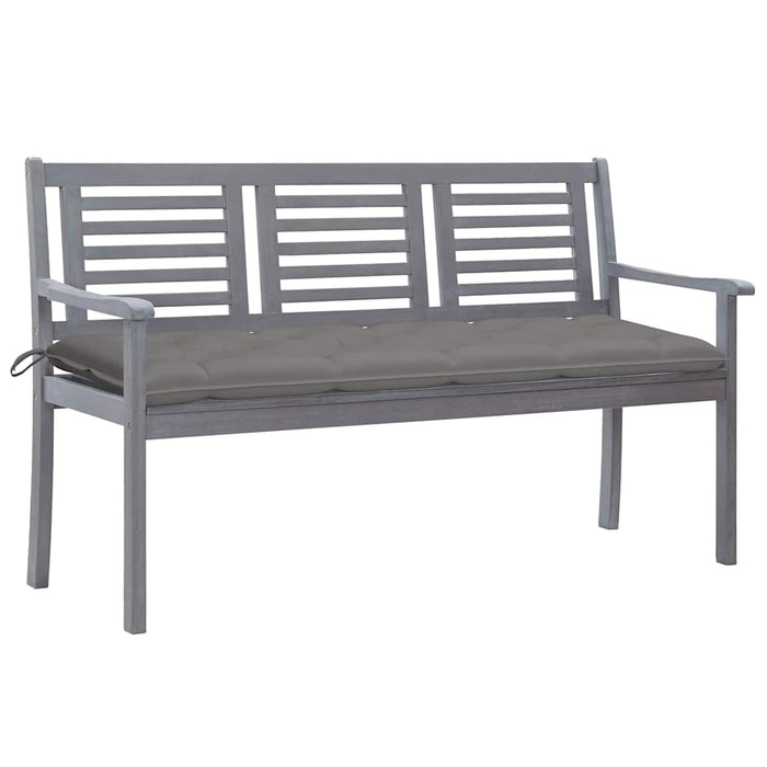 Bancă grădină 3 locuri, cu pernă, 150 cm, gri, lemn de eucalipt WALTI