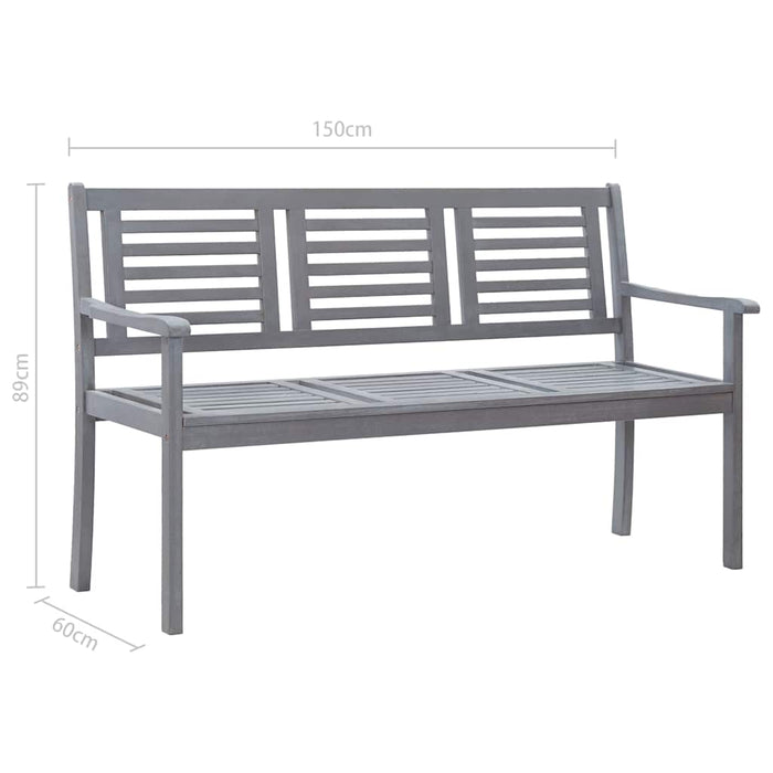 Bancă grădină 3 locuri, cu pernă, 150 cm, gri, lemn de eucalipt WALTI