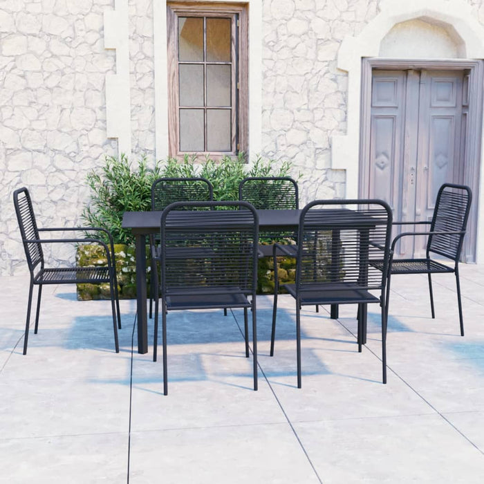 Set mobilier de grădină, 7 piese, negru, sticlă și oțel WALTI