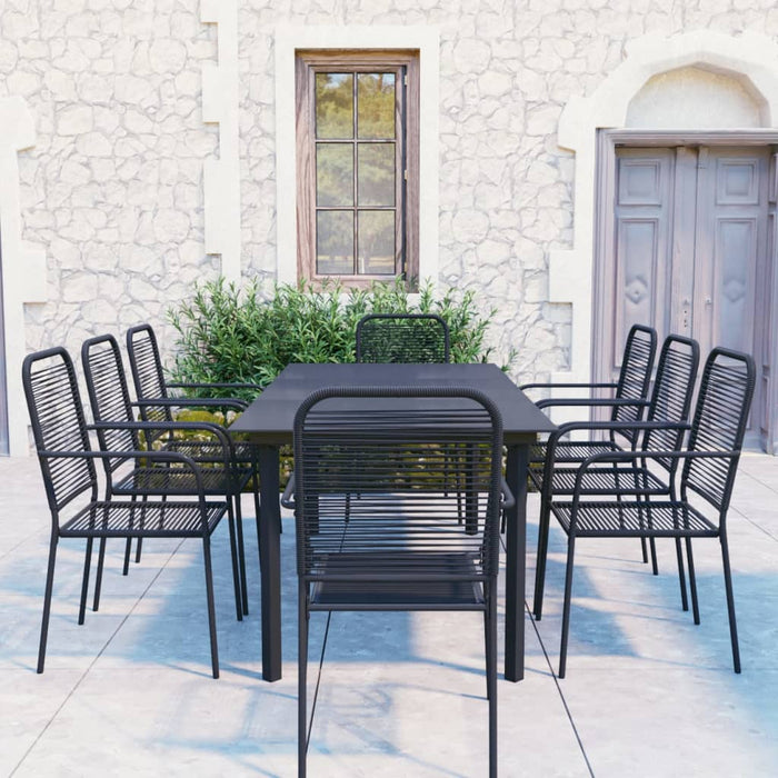 Set mobilier de grădină, 9 piese, negru, sticlă și oțel WALTI