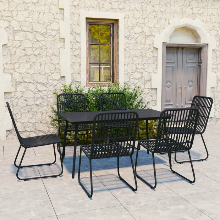 Set mobilier de exterior, 7 piese, negru, poliratan și sticlă - WALTI WALTI
