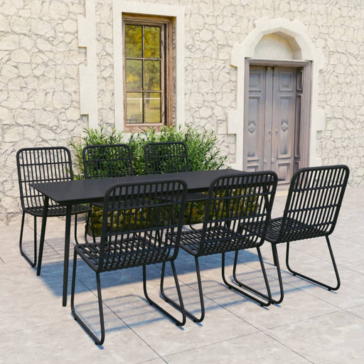 Set mobilier de exterior, 7 piese, negru, poliratan și sticlă - WALTI WALTI