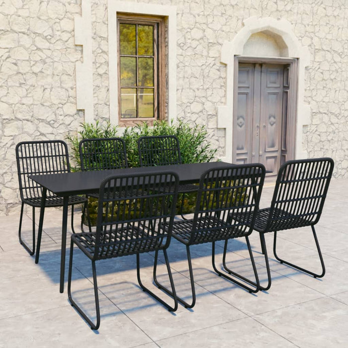 Set mobilier de exterior, 7 piese, negru, poliratan și sticlă - WALTI WALTI