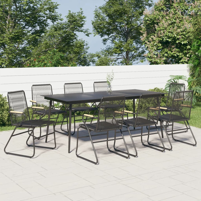 Set masă pentru grădină, 9 piese, negru, ratan PVC - WALTI WALTI