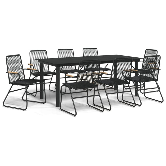 Set cu masă pentru grădină, 9 piese, negru, ratan PVC WALTI