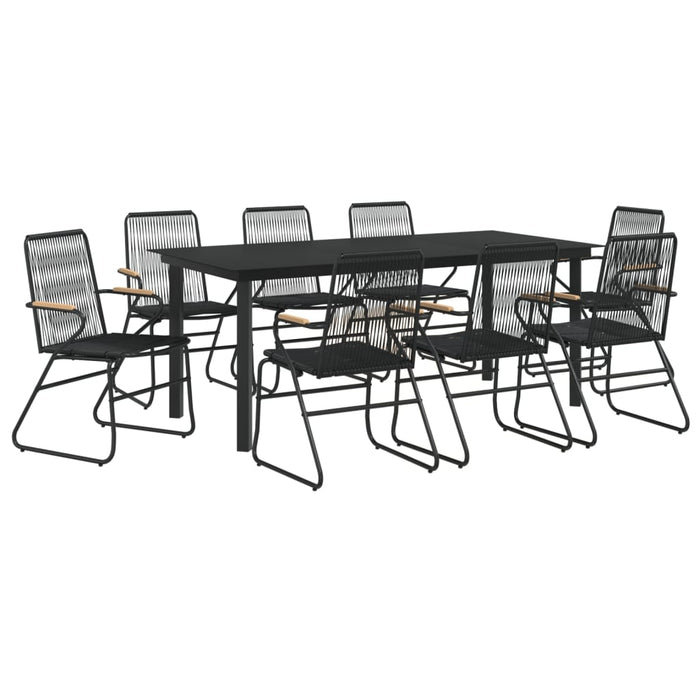 Set cu masă pentru grădină, 9 piese, negru, ratan PVC WALTI