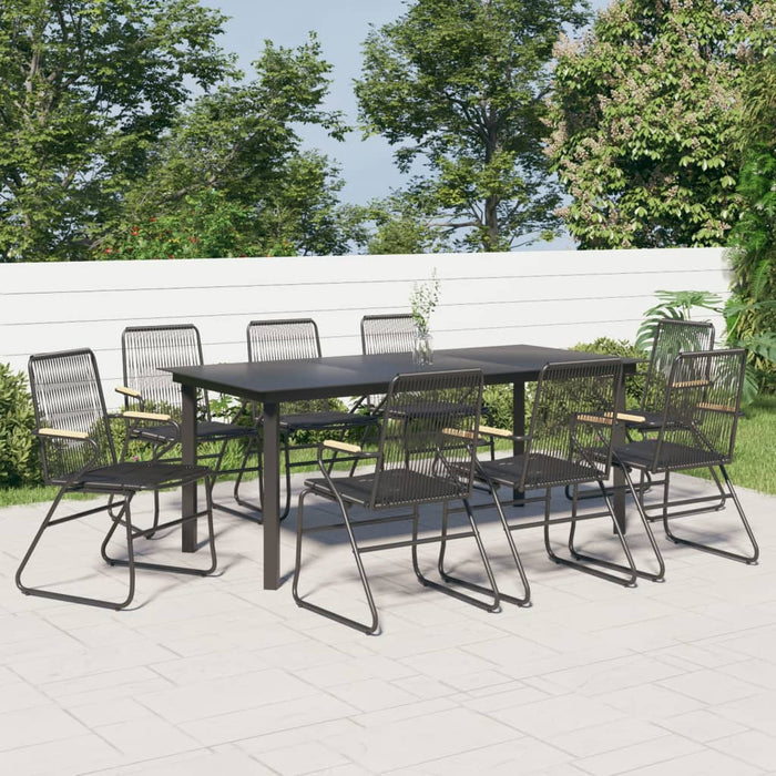Set cu masă pentru grădină, 9 piese, negru, ratan PVC WALTI
