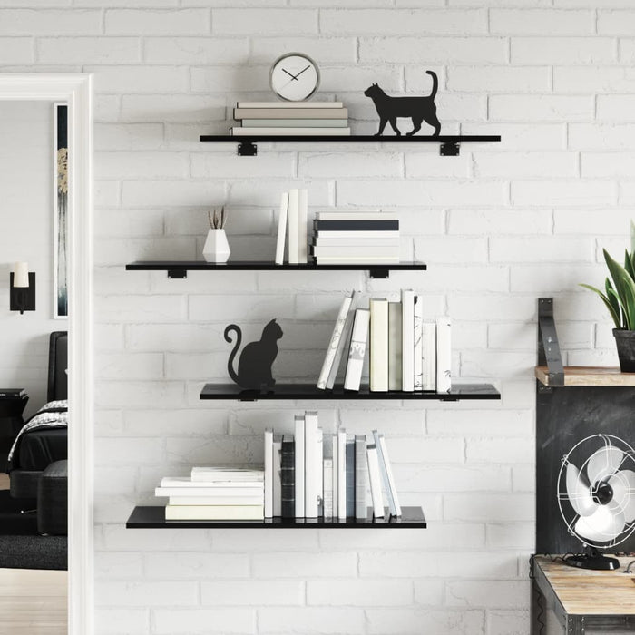 Plăci bibliotecă, 8 buc. negru extralucios 80 x 30 x 1,5 cm PAL WALTI