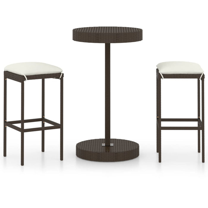 Set mobilier bar de grădină, cu perne, 3 piese, maro, poliratan - WALTI WALTI