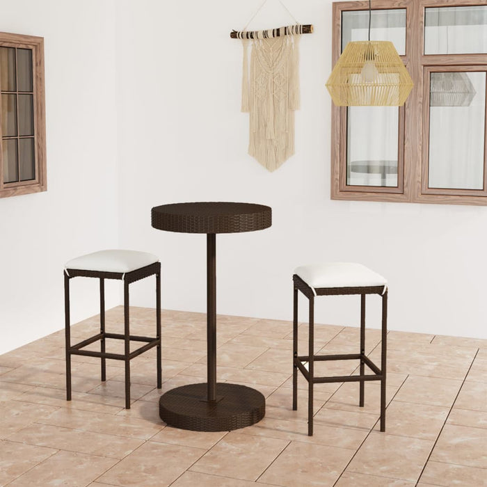 Set mobilier bar de grădină, cu perne, 3 piese, maro, poliratan - WALTI WALTI