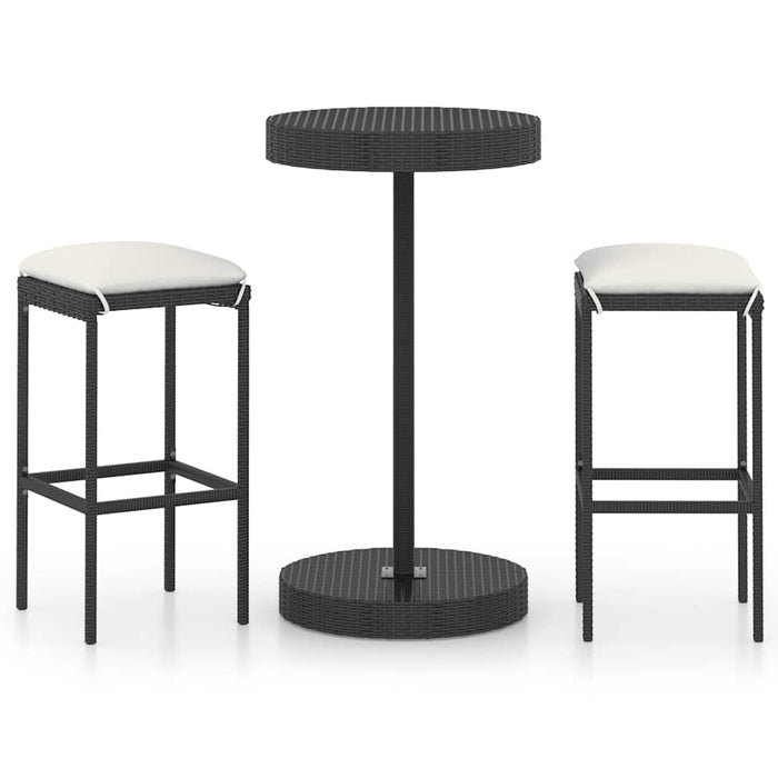 Set mobilier bar de grădină cu perne, 3 piese, negru, poliratan WALTI