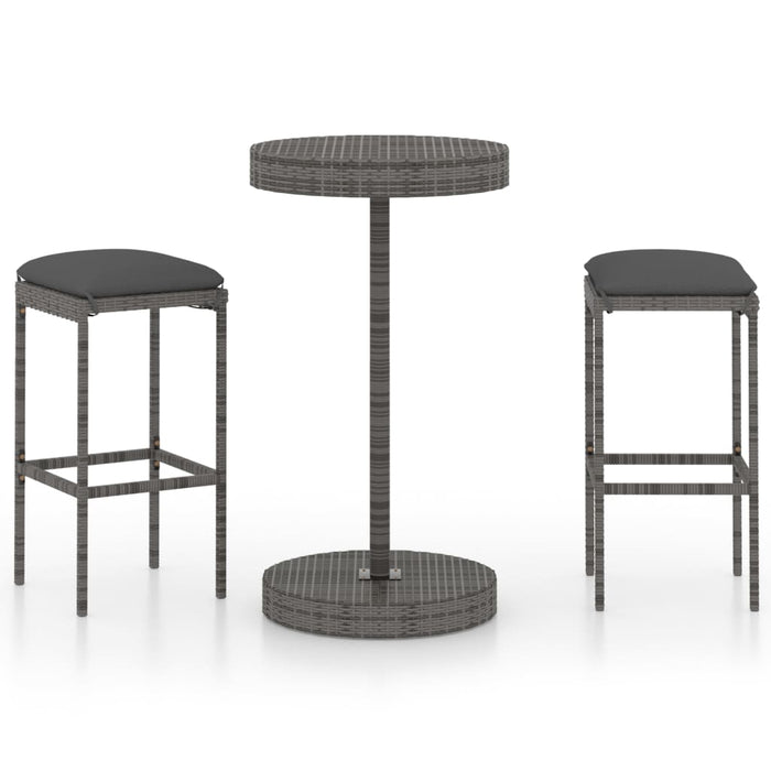 Set mobilier bar de grădină, cu perne, 3 piese, gri, poliratan - WALTI WALTI