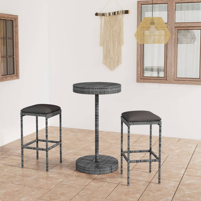 Set mobilier bar de grădină, cu perne, 3 piese, gri, poliratan - WALTI WALTI