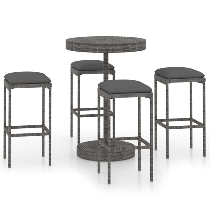 Set mobilier bar de grădină cu perne, 5 piese, gri, poliratan WALTI