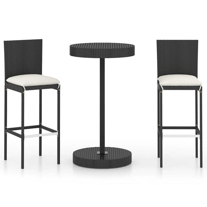 Set mobilier bar de grădină cu perne, 3 piese, negru, poliratan - WALTI WALTI